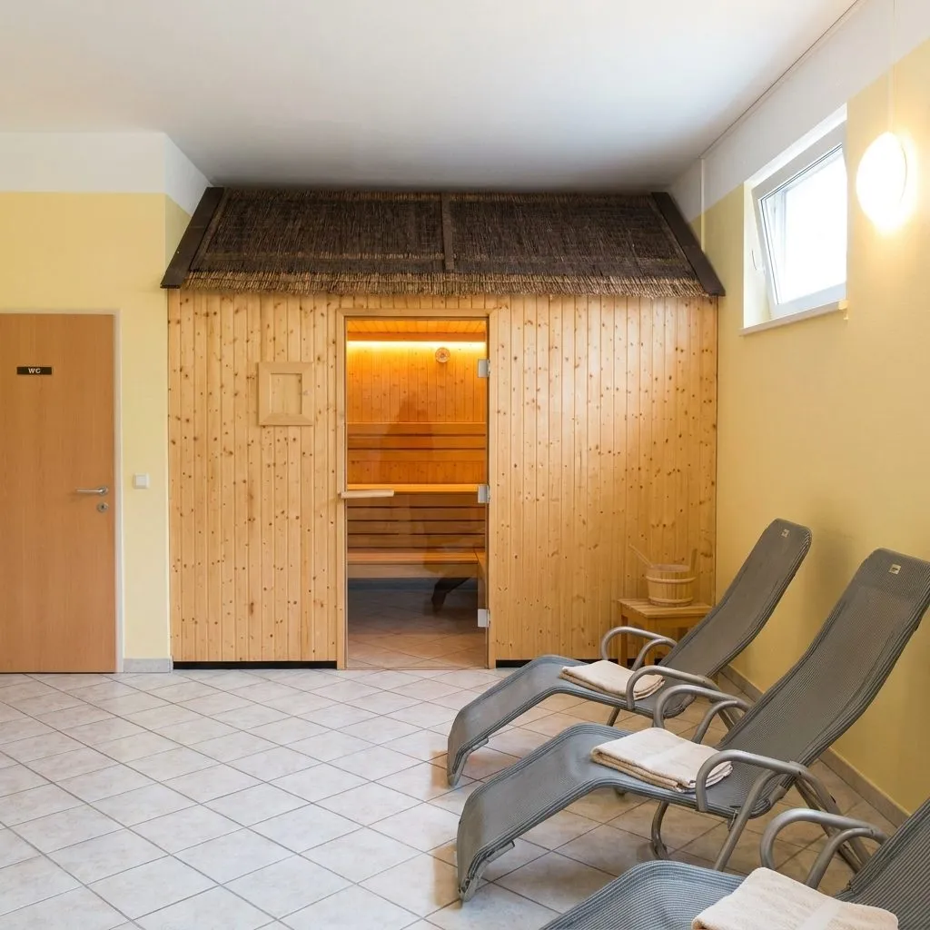Saunabereich mit Holzsauna und Liegen