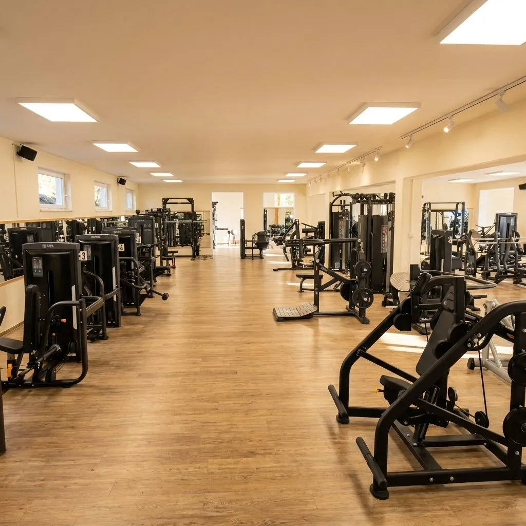 Trainingsfläche mit Kraftgeräten im Top Gym Enns